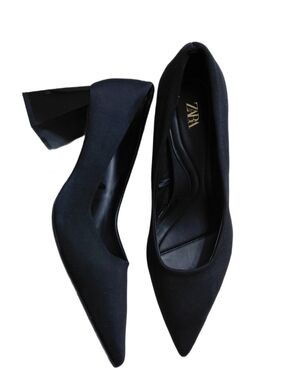 ZARA Black Pointed Block Heel Pumps Women's Size 6.5